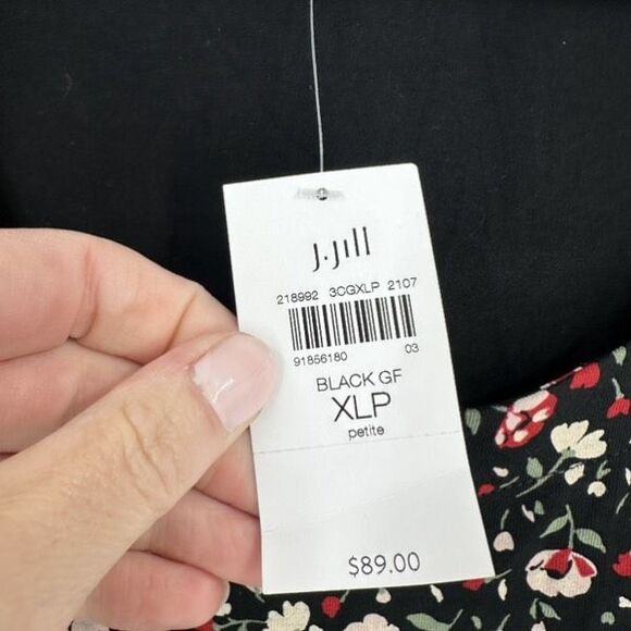 NWT J. Jill Women's Wherever Floral Crew Neck 3/4 Sleeve Blouse Black XL Petite - Picture 2 of 12